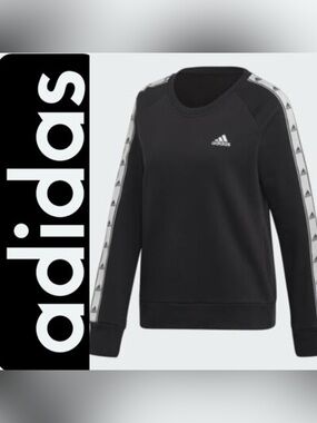 { Adidas } “Tito” Crewneck Sweatshirt in Black with White Logo Tape
